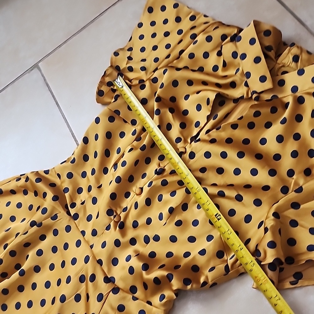 Unique Vintage Mustard Polka Dot Midi Dress Size 4. New No Tags - Picture 7 of 11